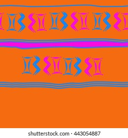 Seamless horizontal  pattern of zodiac signs, doodles,  object, gemini,aquarius, stripes, spot, copy space. Hand drawn.