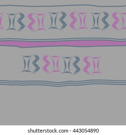 Seamless horizontal  pattern of zodiac signs, doodles,  object, gemini,aquarius, stripes, spot, copy space. Hand drawn.