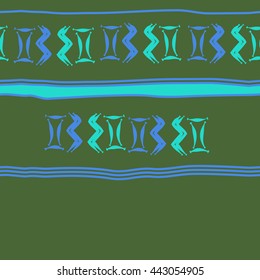 Seamless horizontal  pattern of zodiac signs, doodles,  object, gemini,aquarius, stripes, spot, copy space. Hand drawn.