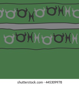 Seamless horizontal  pattern of zodiac signs, doodles,  object, taurus,pisces, stripe,spot,copy space. Hand drawn.