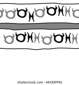 Seamless horizontal  pattern of zodiac signs, doodles,  object, taurus,pisces, stripe,spot,copy space. Hand drawn.