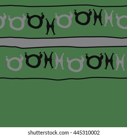 Seamless horizontal  pattern of zodiac signs, doodles,  object, taurus,pisces, stripe,spot,copy space. Hand drawn.