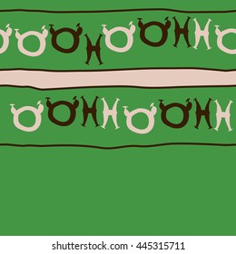 Seamless horizontal  pattern of zodiac signs, doodles,  object, taurus,pisces, stripe,spot,copy space. Hand drawn.