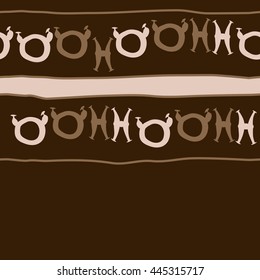 Seamless horizontal  pattern of zodiac signs, doodles,  object, taurus,pisces, stripe,spot,copy space. Hand drawn.