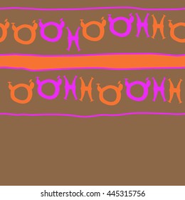 Seamless horizontal  pattern of zodiac signs, doodles,  object, taurus,pisces, stripe,spot,copy space. Hand drawn.