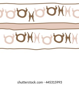 Seamless horizontal  pattern of zodiac signs, doodles,  object, taurus,pisces, stripe,spot,copy space. Hand drawn.