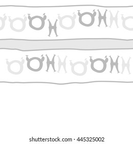 Seamless horizontal  pattern of zodiac signs, doodles,  object, taurus,pisces, stripe,spot,copy space. Hand drawn.