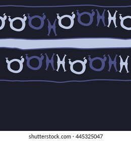 Seamless horizontal  pattern of zodiac signs, doodles,  object, taurus,pisces, stripe,spot,copy space. Hand drawn.