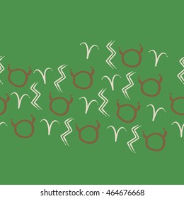 Seamless  horizontal pattern of zodiac signs, doodles,  object, taurus,aries, aquarius, copy space . Hand drawn.