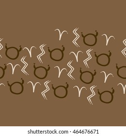 Seamless  horizontal pattern of zodiac signs, doodles,  object, taurus,aries, aquarius, copy space . Hand drawn.