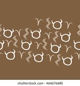 Seamless  horizontal pattern of zodiac signs, doodles,  object, taurus,aries, aquarius, copy space . Hand drawn.