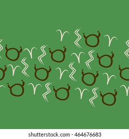 Seamless  horizontal pattern of zodiac signs, doodles,  object, taurus,aries, aquarius, copy space . Hand drawn.