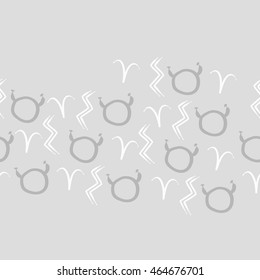 Seamless  horizontal pattern of zodiac signs, doodles,  object, taurus,aries, aquarius, copy space . Hand drawn.