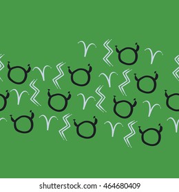 Seamless  horizontal pattern of zodiac signs, doodles,  object, taurus,aries, aquarius, copy space . Hand drawn.