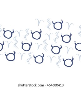 Seamless  horizontal pattern of zodiac signs, doodles,  object, taurus,aries, aquarius, copy space . Hand drawn.