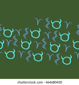 Seamless  horizontal pattern of zodiac signs, doodles,  object, taurus,aries, aquarius, copy space . Hand drawn.