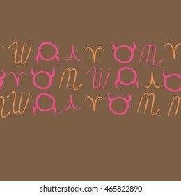 Seamless horizontal pattern of zodiac signs, doodles,  object, taurus,aries, scorpios, copy space . Hand drawn.