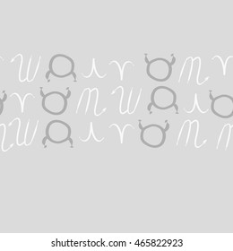 Seamless horizontal pattern of zodiac signs, doodles,  object, taurus,aries, scorpios, copy space . Hand drawn.