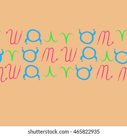 Seamless horizontal pattern of zodiac signs, doodles,  object, taurus,aries, scorpios, copy space . Hand drawn.