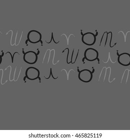 Seamless horizontal pattern of zodiac signs, doodles,  object, taurus,aries, scorpios, copy space . Hand drawn.