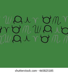 Seamless horizontal pattern of zodiac signs, doodles,  object, taurus,aries, scorpios, copy space . Hand drawn.