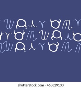 Seamless horizontal pattern of zodiac signs, doodles,  object, taurus,aries, scorpios, copy space . Hand drawn.
