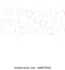 Seamless  horizontal pattern of zodiac signs, doodles,  object, taurus,aries, virgo, copy space . Hand drawn.