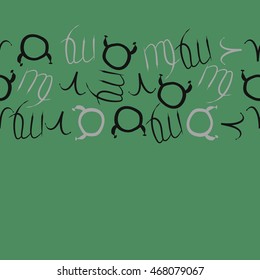 Seamless  horizontal pattern of zodiac signs, doodles,  object, taurus,aries, virgo, copy space . Hand drawn.