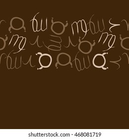 Seamless  horizontal pattern of zodiac signs, doodles,  object, taurus,aries, virgo, copy space . Hand drawn.