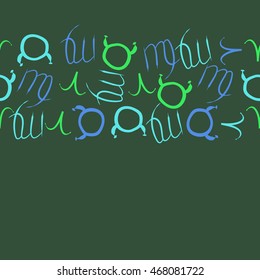 Seamless  horizontal pattern of zodiac signs, doodles,  object, taurus,aries, virgo, copy space . Hand drawn.