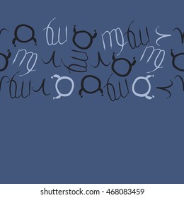 Seamless  horizontal pattern of zodiac signs, doodles,  object, taurus,aries, virgo, copy space . Hand drawn.