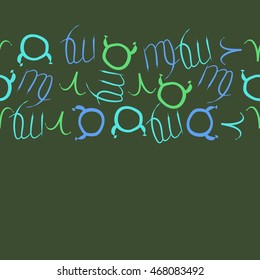 Seamless  horizontal pattern of zodiac signs, doodles,  object, taurus,aries, virgo, copy space . Hand drawn.