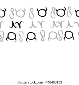 Seamless  horizontal pattern of zodiac signs, doodles,  object, taurus,aries, lions, copy space . Hand drawn.