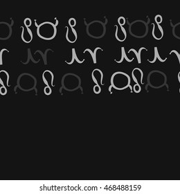 Seamless  horizontal pattern of zodiac signs, doodles,  object, taurus,aries, lions, copy space . Hand drawn.