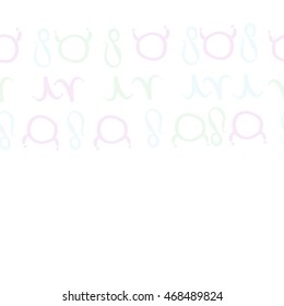 Seamless  horizontal pattern of zodiac signs, doodles,  object, taurus,aries, lions, copy space . Hand drawn.