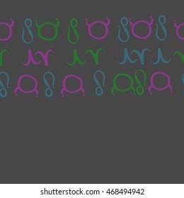 Seamless  horizontal pattern of zodiac signs, doodles,  object, taurus,aries, lions, copy space . Hand drawn.