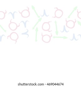 Seamless  horizontal pattern of zodiac signs, doodles,  object, taurus,aries,sagittarius , copy space. Hand drawn.