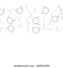 Seamless  horizontal pattern of zodiac signs, doodles,  object, taurus,aries,sagittarius , copy space. Hand drawn.