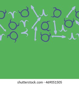 Seamless  horizontal pattern of zodiac signs, doodles,  object, taurus,aries,sagittarius , copy space. Hand drawn.