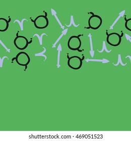 Seamless  horizontal pattern of zodiac signs, doodles,  object, taurus,aries,sagittarius , copy space. Hand drawn.