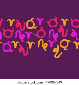 Seamless  horizontal pattern of zodiac signs, doodles,  object, taurus,aries,capricorn, copy space. Hand drawn.