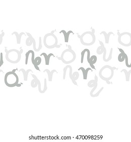 Seamless  horizontal pattern of zodiac signs, doodles,  object, taurus,aries,capricorn, copy space. Hand drawn.