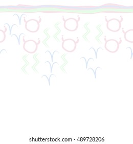 Seamless  horizontal pattern of zodiac signs, stripes . Hand drawn.