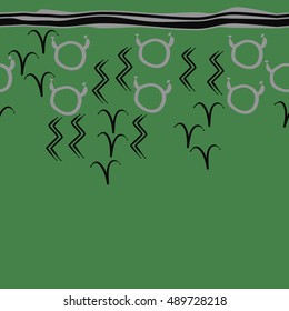 Seamless  horizontal pattern of zodiac signs, stripes . Hand drawn.
