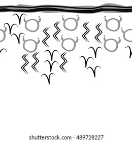 Seamless  horizontal pattern of zodiac signs, stripes . Hand drawn.