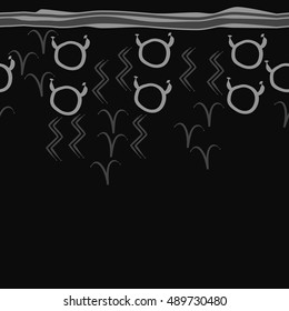 Seamless  horizontal pattern of zodiac signs, stripes . Hand drawn.