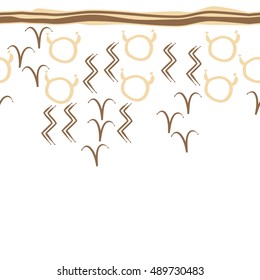 Seamless  horizontal pattern of zodiac signs, stripes . Hand drawn.