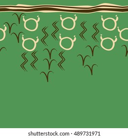 Seamless  horizontal pattern of zodiac signs, stripes . Hand drawn.
