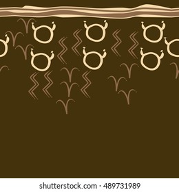 Seamless  horizontal pattern of zodiac signs, stripes . Hand drawn.