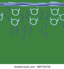 Seamless  horizontal pattern of zodiac signs, stripes . Hand drawn.
